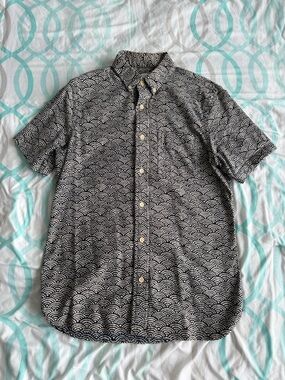 Club Monaco Black & White Short-Sleeve Patterned Button-Down Shirt
